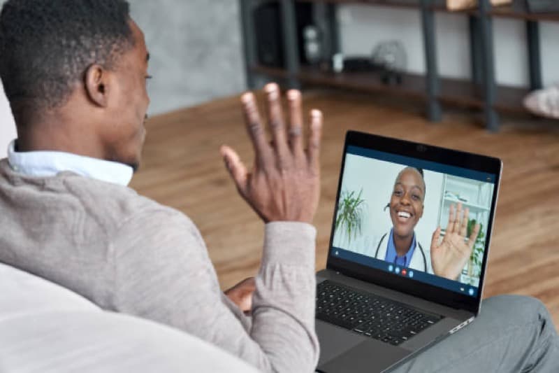 Patient on a secure telemedicine video call
